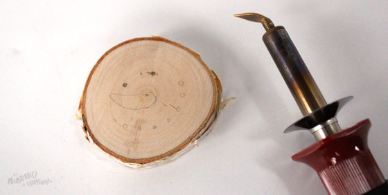 Create your own wood slice snowman ornament - Step-5 Wood Burn Snowman face