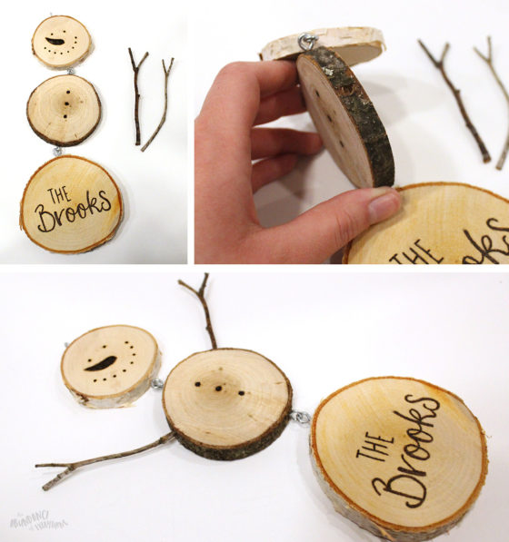 Create your own wood slice snowman ornament - Step-8 Assemble the Snowman using Eyelets full body